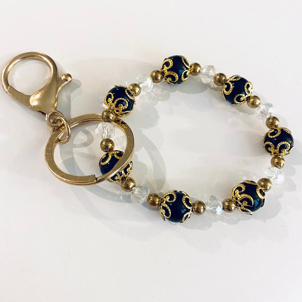 Black Glass Bead Bracelet Keyring